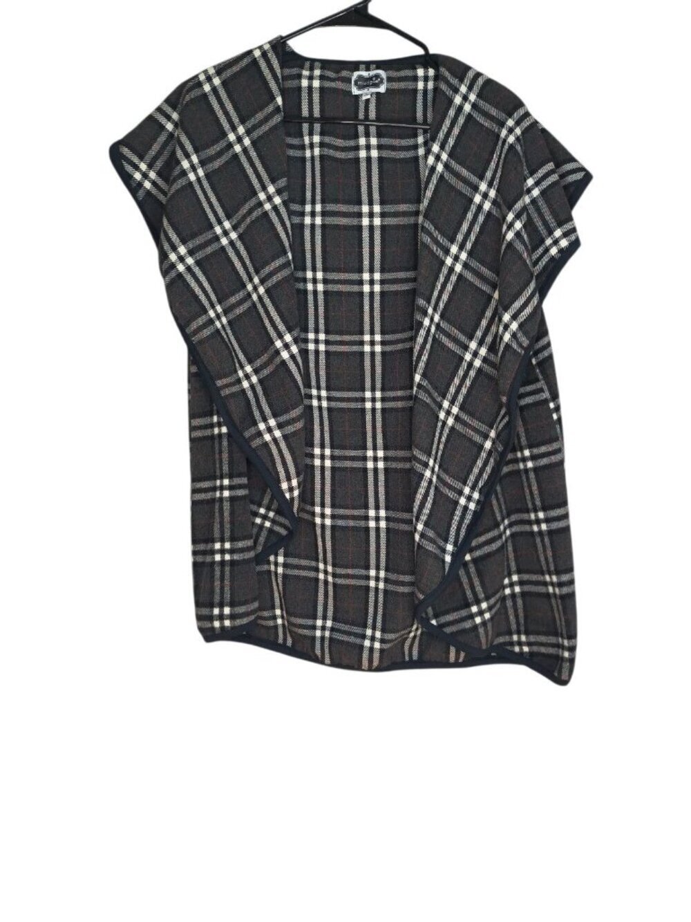 Mud Pie Open Front Cardigan Vest Plaid Women's One Size